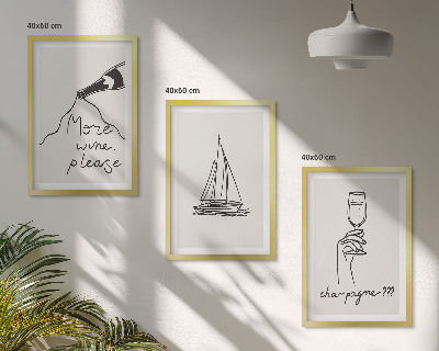 Set di 3 quadri Barca a vela da vino, disegno stilizzato
