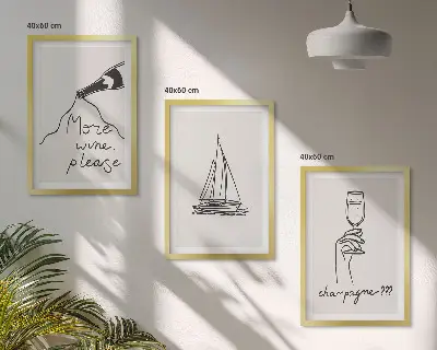 Set di 3 quadri con disegno stilizzato di barca a vela da vino