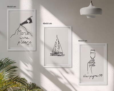 Set di 3 quadri Barca a vela da vino, disegno stilizzato