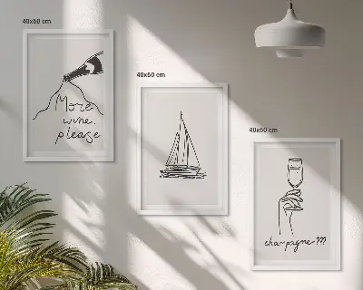 Set di 3 quadri con disegno stilizzato di barca a vela da vino