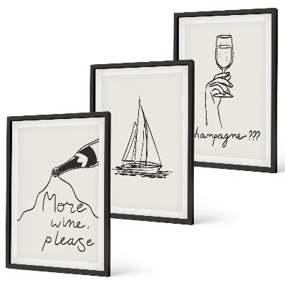 Set di 3 quadri Barca a vela da vino, disegno stilizzato