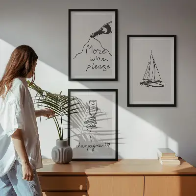 Set di 3 quadri con disegno stilizzato di barca a vela da vino