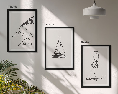 Set di 3 quadri Barca a vela da vino, disegno stilizzato