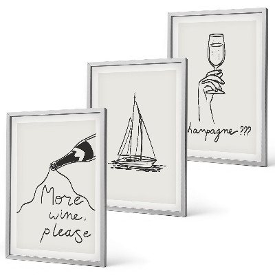 Set di 3 quadri Barca a vela da vino, disegno stilizzato