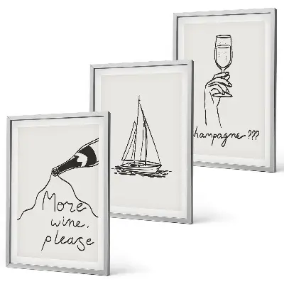 Set di 3 quadri con disegno stilizzato di barca a vela da vino
