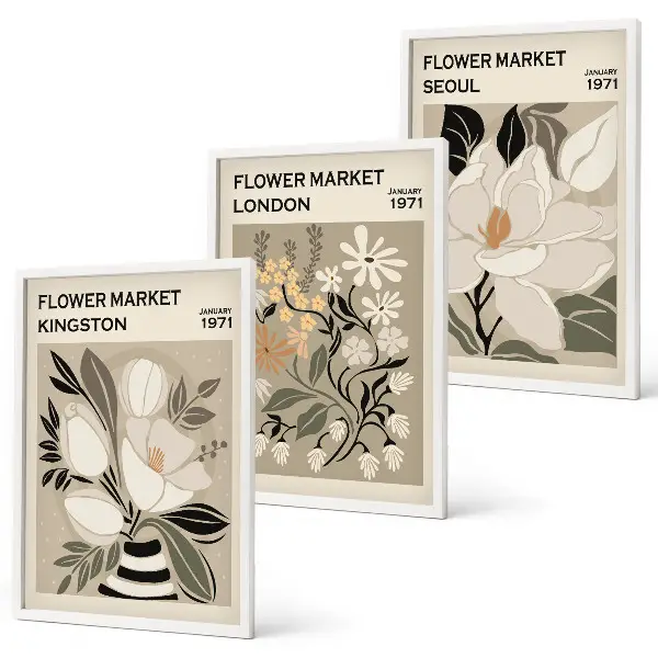 Set di quadri incorniciati fiori dal design retrò ispirati alle città del mondo