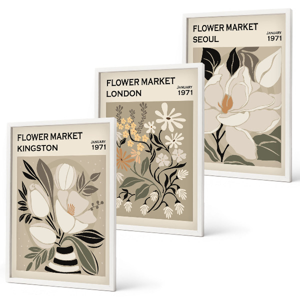 Set di quadri incorniciati Fiori retrò provenienti da città di tutto il mondo