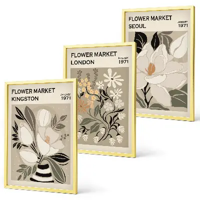 Set di quadri incorniciati fiori dal design retrò ispirati alle città del mondo