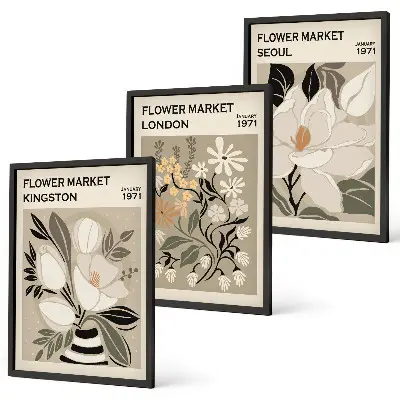 Set di quadri incorniciati fiori dal design retrò ispirati alle città del mondo