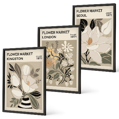 Set di quadri incorniciati Fiori retrò provenienti da città di tutto il mondo