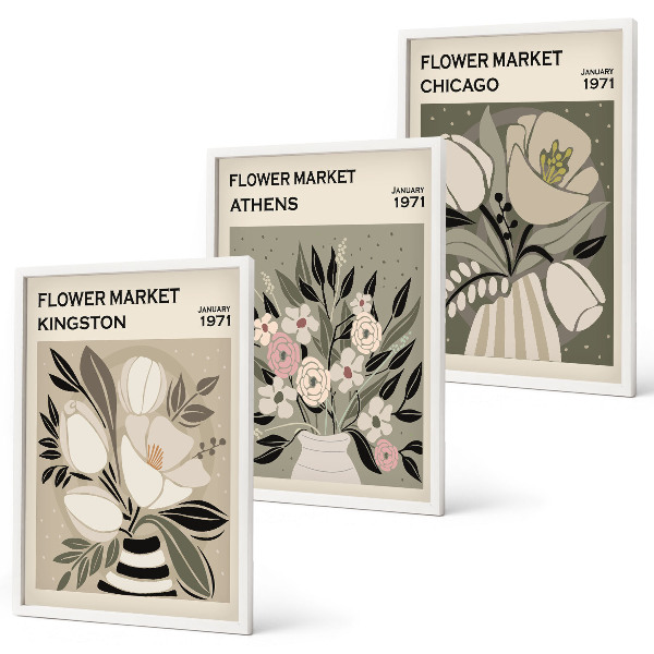 Set di 3 quadri Composizioni floreali in stile retrò