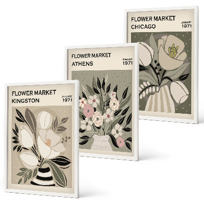 Set di 3 quadri Composizioni floreali in stile retrò