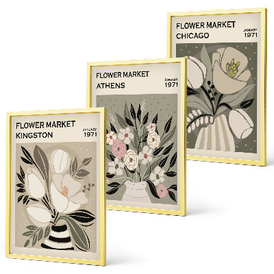 Set di 3 quadri Composizioni floreali in stile retrò