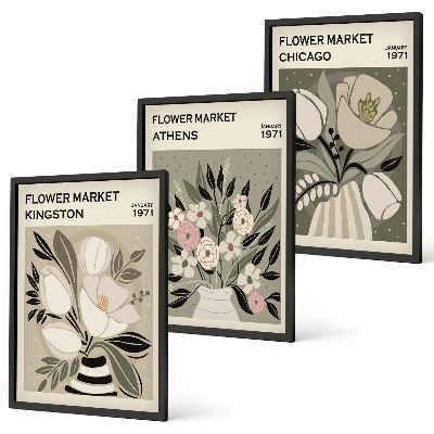 Set di 3 quadri Composizioni floreali in stile retrò