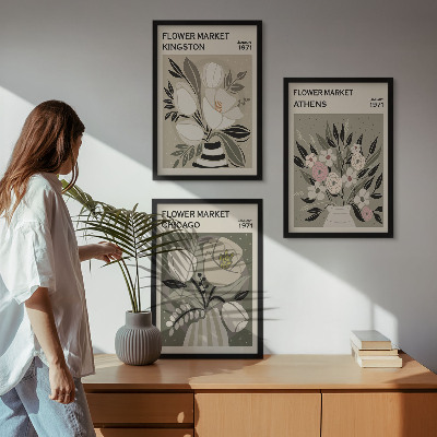 Set di 3 quadri Composizioni floreali in stile retrò