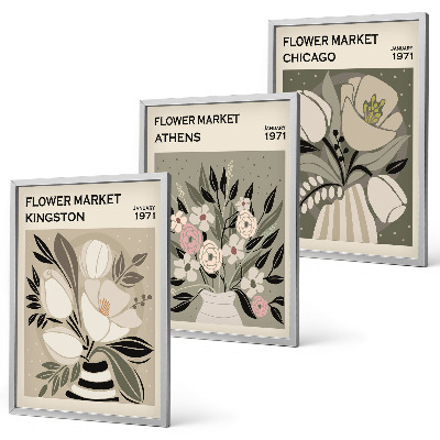 Set di 3 quadri Composizioni floreali in stile retrò