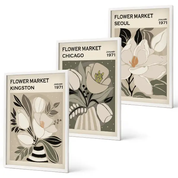 Set di quadri incorniciati motivo Fiori con design retrò Kingston Seoul Chicago