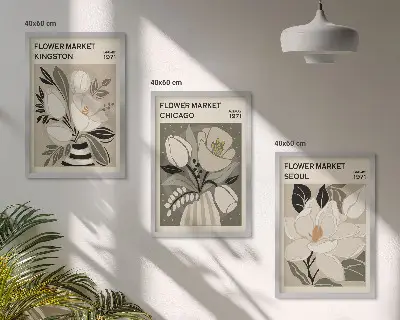 Set di quadri incorniciati motivo Fiori con design retrò Kingston Seoul Chicago