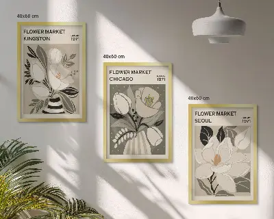 Set di quadri incorniciati motivo Fiori con design retrò Kingston Seoul Chicago