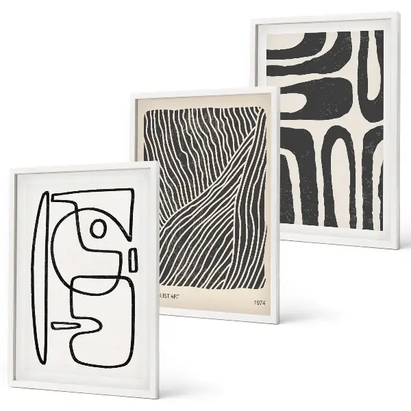 Set di 3 quadri con motivi astratti, linee e texture
