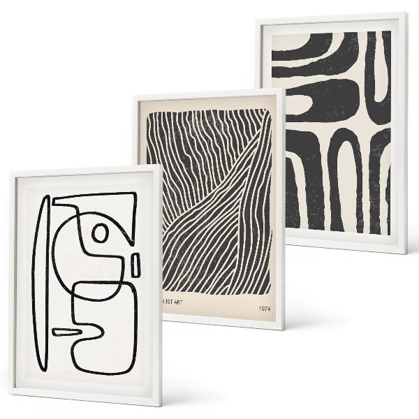 Set di 3 quadri Motivi astratti, linee e texture