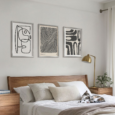 Set di 3 quadri Motivi astratti, linee e texture