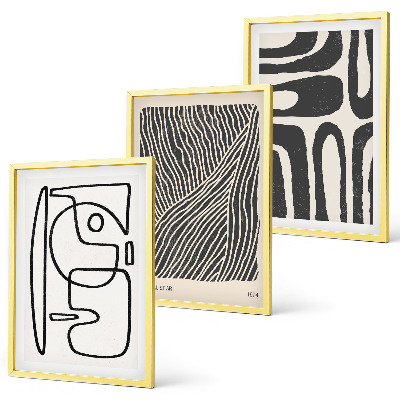 Set di 3 quadri Motivi astratti, linee e texture