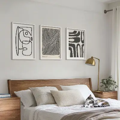 Set di 3 quadri con motivi astratti, linee e texture