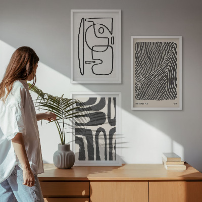 Set di 3 quadri Motivi astratti, linee e texture