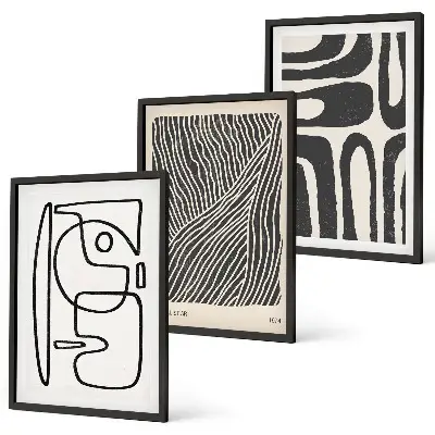 Set di 3 quadri con motivi astratti, linee e texture