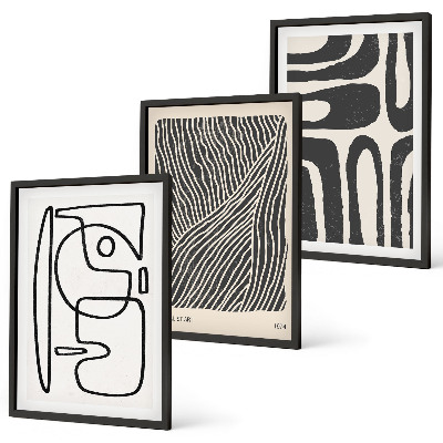 Set di 3 quadri Motivi astratti, linee e texture