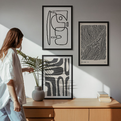 Set di 3 quadri Motivi astratti, linee e texture