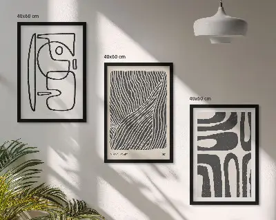 Set di 3 quadri con motivi astratti, linee e texture