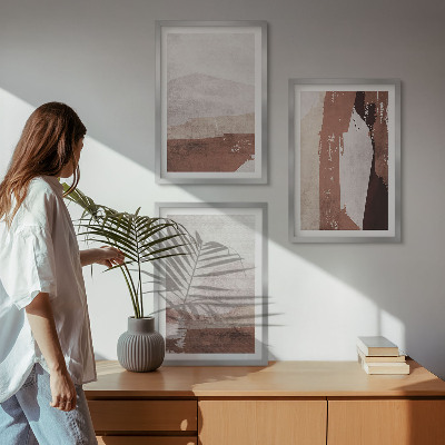 Set di 3 quadri motivi astratti nei toni del marrone e del beige