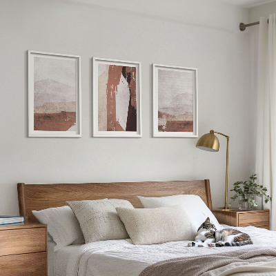 Set di 3 quadri motivi astratti nei toni del marrone e del beige