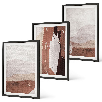 Set di 3 quadri motivi astratti nei toni del marrone e del beige