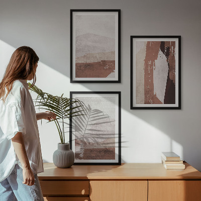 Set di 3 quadri motivi astratti nei toni del marrone e del beige