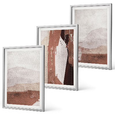 Set di 3 quadri motivi astratti nei toni del marrone e del beige
