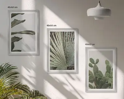 Set di 3 quadri con foglie di piante tropicali color pastello