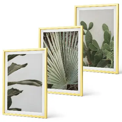 Set di 3 quadri con foglie di piante tropicali color pastello