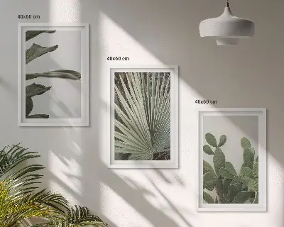 Set di 3 quadri con foglie di piante tropicali color pastello
