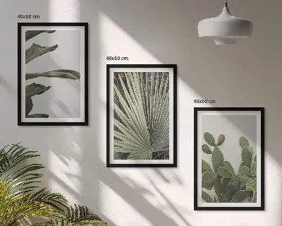 Set di 3 quadri con foglie di piante tropicali color pastello