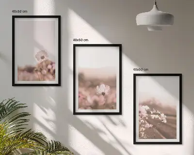 Set di 3 quadri con prati fioriti e paesaggi estivi