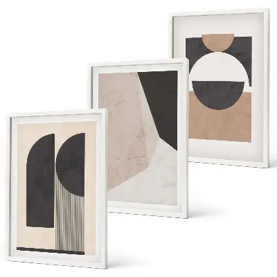 Set di quadri incorniciati con motivi di forme astratte nei toni del beige e marrone