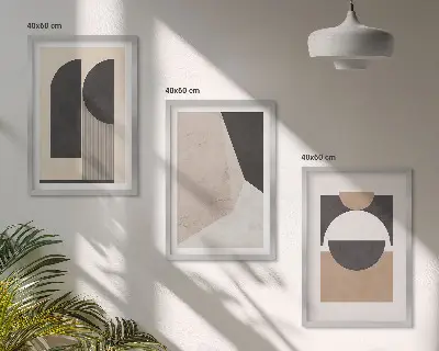 Set di quadri incorniciati con motivi di forme astratte nei toni del beige e marrone