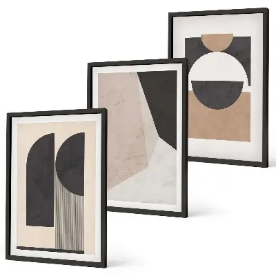 Set di quadri incorniciati con motivi di forme astratte nei toni del beige e marrone
