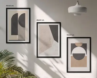Set di quadri incorniciati con motivi di forme astratte nei toni del beige e marrone