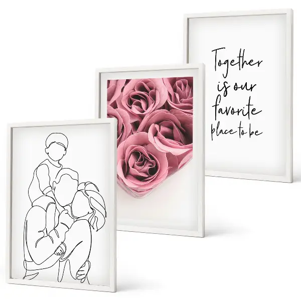 Set di 3 quadri con mazzi di rose disegnati a mano per la famiglia