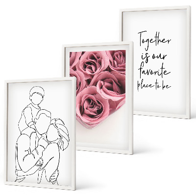 Set di 3 quadri Mazzi di rose disegnati a mano per la famiglia