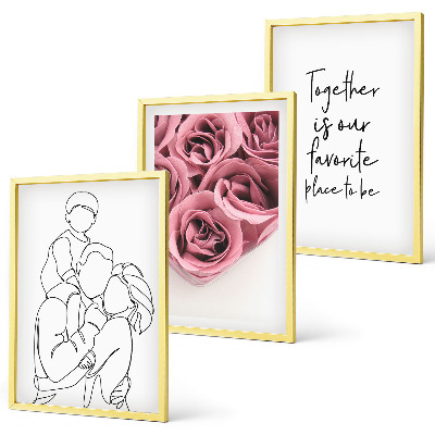 Set di 3 quadri Mazzi di rose disegnati a mano per la famiglia